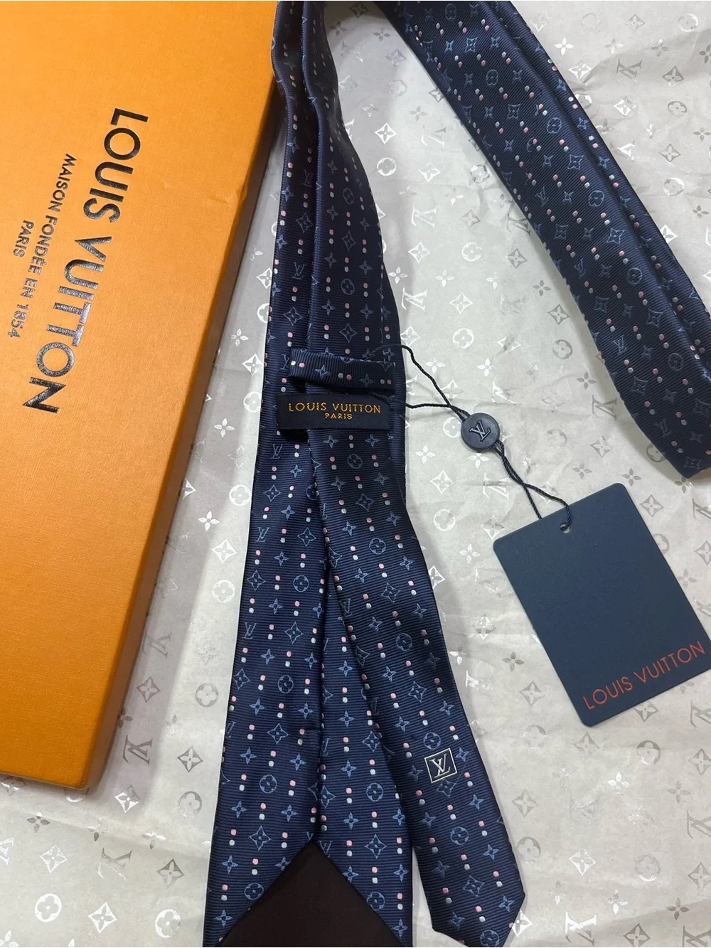 Louis Vuitton Navy Monogram Pattern Silk Tie